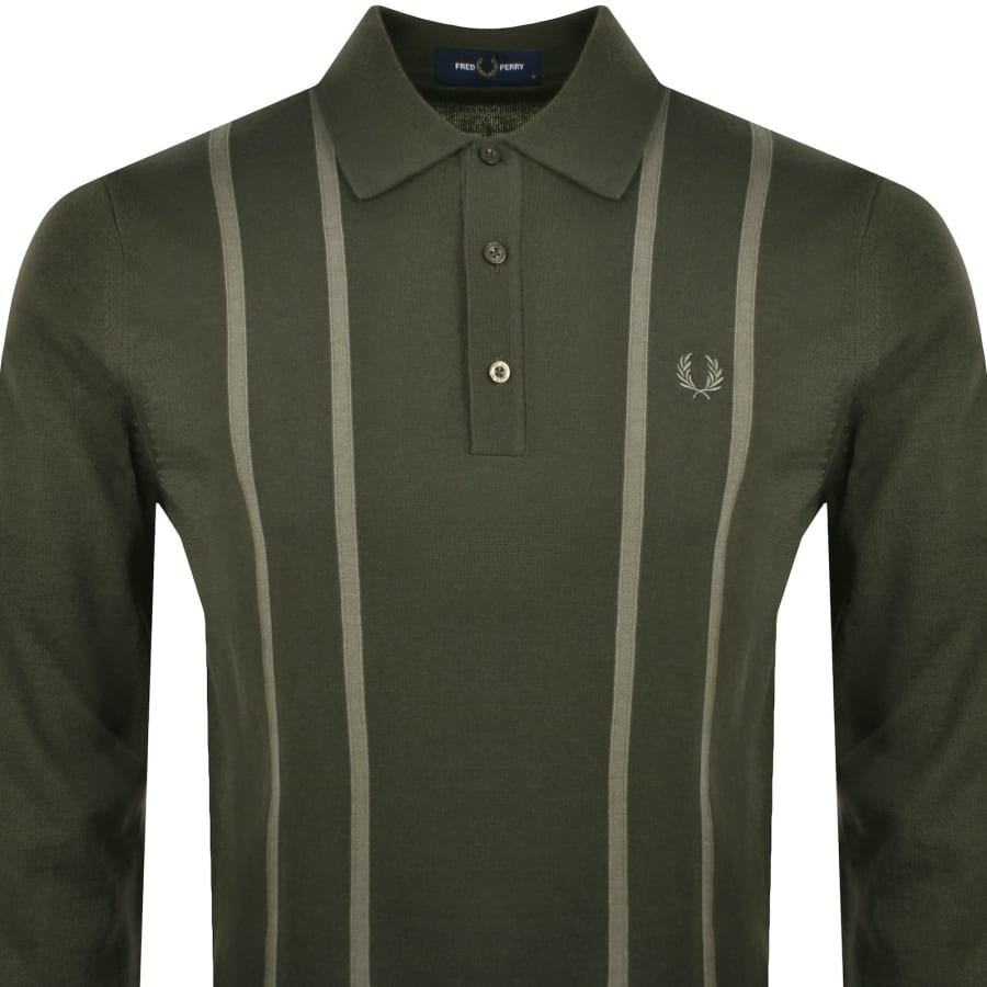 Fred Perry Vertical Stripe Knitted Polo Shirt Hunting Green Size Size